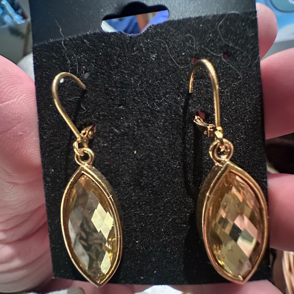Signed Joan Rivers Gold Dangle Earrings with Faceted Crystals